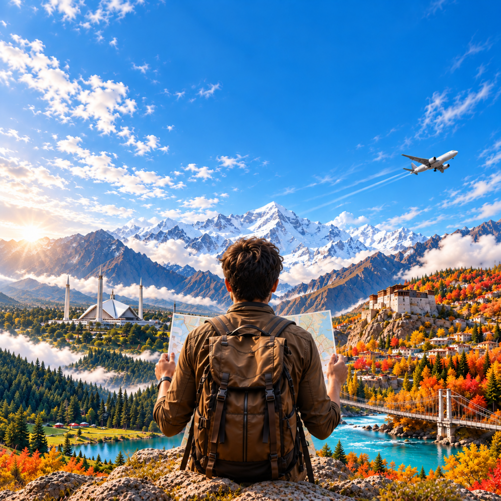 traveler’s map over snowy mountain valley